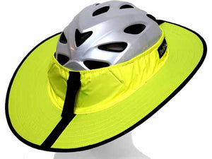Da Brim Cycing Classic helmet visor brim in fluorescent yellow. Right rear view.