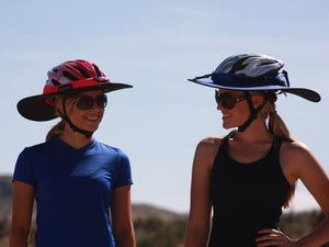 2 females wearing Da Brim cycling classic helmet visor brims