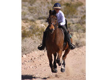 Load image into Gallery viewer, Woman galloping on her horse. She is wearing the Da Brim Rezzo helmet visor in tan.