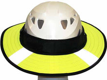 Load image into Gallery viewer, Da Brim PRO Tech Lite Construction helmet visor brim in fluorescent yellow with reflective. rear view.