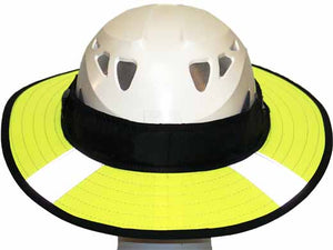 Da Brim PRO Tech Lite Construction helmet visor brim in fluorescent yellow with reflective. rear view.