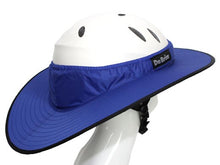 Load image into Gallery viewer, Da Brim Equestrian Endurance helmet brim visor in blue. Right rear view.