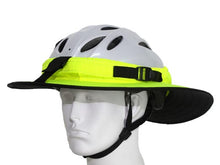 Load image into Gallery viewer, Da Brim Sporty Cycling Helmet Visor Brim in Fluorescent Yellow. Front angled view.