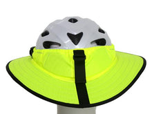 Load image into Gallery viewer, Da Brim Sporty Cycling Helmet Visor Brim in Fluorescent Yellow. Rear view.