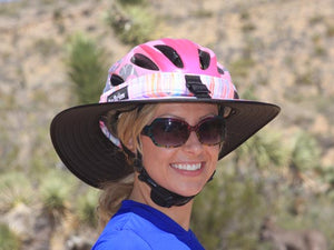 Model wearing the Da Brim Sporty Cycling Helmet Visor Brim in pastel ribbons